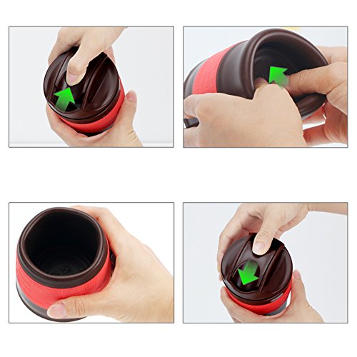 KYG 350ml Silikon Faltbarer Kaffeebecher mit Deckel, Coffee to go Becher, Tragbarer Kafeetasse Kaffee Reisebecher Rot - 4