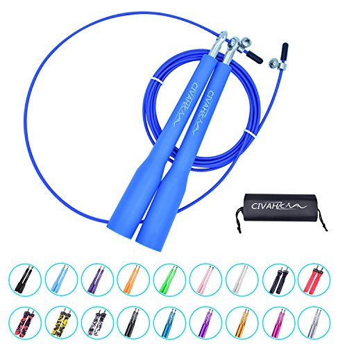 Mango de plástico Cuerda de Saltar Cable de Velocidad Longitud Ajustable diseño Antideslizante Funda de Transporte Libre opción Multicolor para Deportes al Aire Libre (Azul)