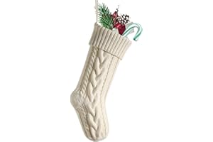 Nanou Medias de Navidad Grande, Calcetín de Navidad de Punto Personalizado, Decoración Árbol de Navidad Calcetines para Llenar y Colgar (Longitud 46 cm, 1 Pieza, Marfil)