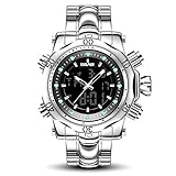 Amstt Digitaluhren für Herren Edelstahl Uhr mit Kalender Alarm Luminous Analog Quarzuhren (Weiß)