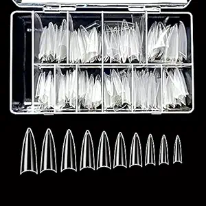 BE.YOU Beyou Clear Long Stiletto 500Pcs Artificial Fake Nail Tips, 10 Sizes 28512 For Nail Salon