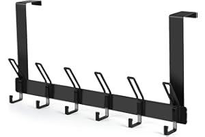 HUAJIAO Over Door Hooks, 6 Hooks Over Doors Hanger 1 Pack Heavy Duty Coat Hooks with Rust Resistant Door Hook Coat Rack for Towels Jackets Purses Bags Clothes Robes (Black)
