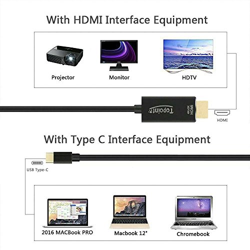 Typ C HDMI Kabel (5.9ft / 1.8m), Topoint Ultra HD 4K USB 3.1 Typ C (Thunderbolt 3 kompatibel) HDMI-Kabel für das Jahr 2016 Macbooks 2015 Macbook 12 “, Chromebook , Lenovo - 4