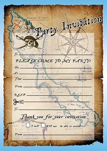 Pirate party invites pack of 20 with envelopes