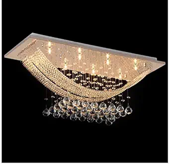 CRYSTA WORLD 240-Watts K9 Crystal Chandelier Rectangular LED Light Fixture with 8 Light Lamp, Modern Flush Mount Ceiling for Bedroom,Dining Room, Living Room (White, Pack of 1)