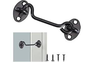 LIYUABU Black Cabin Hook and Eye Latch - Stainless Steel Gate Hook Lock with Mounting Screws for Shed Gate or Garage Door