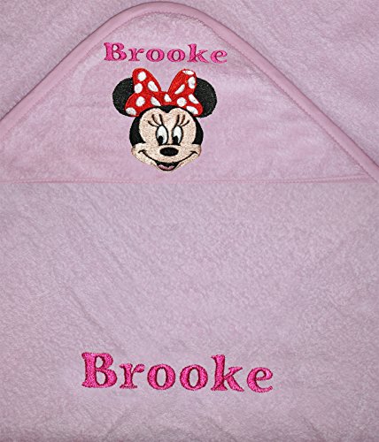 Personalised Minnie Mouse 100% Cotton TODDLER SIZED Hooded Bath Towel (BABY PINK