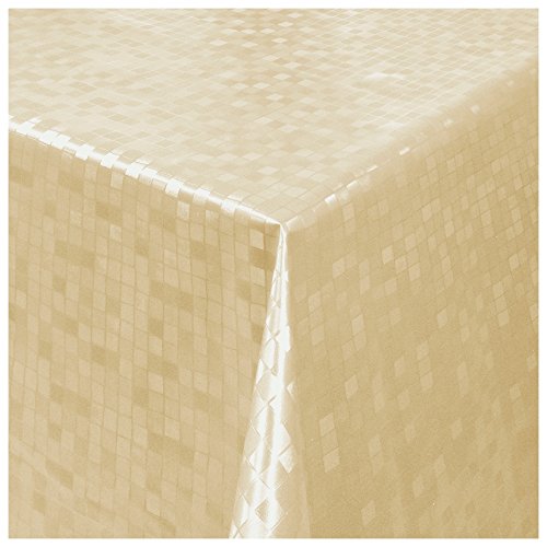 Wachstuch Tischdecke Gartentischdecke Abwaschbar Relief Quadrate Creme-Beige 50x140 cm