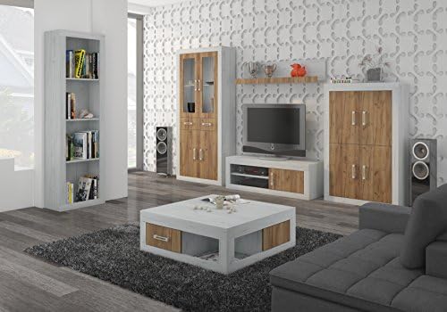 TV Wall Unit, TV Table Set, Living Room Set "VERIN 10" TV Bench, Free Standing Display Units, Wall-mounted Shelve and Coffee Table. (Craft White/Craft Gold)