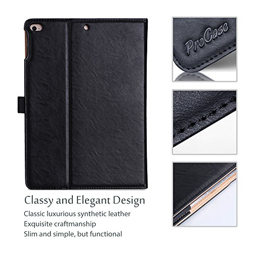 ProCase iPad Fall 9.7 „2017 – Weinlese-Folio-Standplatz-Abdeckungs-Fall für neues 2017 Apple iPad 9.7 Zoll, passen auch iPad Luft 2 / iPad Luft, mit mehrfachen Betrachtungs-Winkeln, Dokument-Karten-Tasche -Schwarz - 7