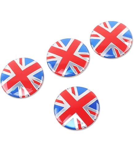 4 Autocollants 3D Silicone 60mm Drapeau UK Union Jack Argent Noir Pour Enjoliveurs