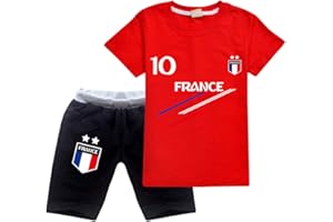 FORLCOOL Ensemble Football France 2 étoiles Jogging Enfant Garçon Fille T-Shirt+Short Deux pièces Ensembles de Sport