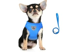 FEimaX Arnés Perro Pequeños y Correa Reflectante Ajustable Antitirones Arnes de Malla Transpirable para Cachorros y Gatos, Cómodo Chaleco Acolchado de Perros para Correr Caminar