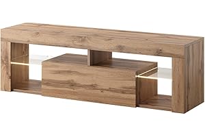 Selsey BIANKO - Modern TV Stand - TV Cabinet - 140 cm - LED Lighting - Lancaster Oak