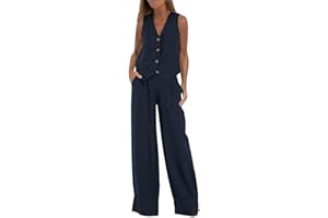 SUYUKU Conjunto Casual de 2 Piezas de Lino y algodón para Mujer, Chaleco Suelto sin Mangas, Pantalones de Pierna Ancha, cómodos Trajes de Verano, Blazer de Negocios, Ropa de Descanso