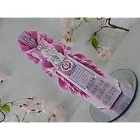 Geschnitzte Taufkerze Kommunionkerze rosa für Mädchen mit Schutzengel und Taufspruch 3D inkl. Name und Datum