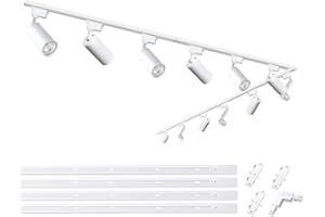 BRAVSEKAI Brightened Track Lighting Heads and Rails Kit, 20 W 4000 K Nature White Plug in LED Track Lights Compatible with H-Type Track Light System with 4 x 1 m Track Rails Modern Spotlight for Accent Lighting