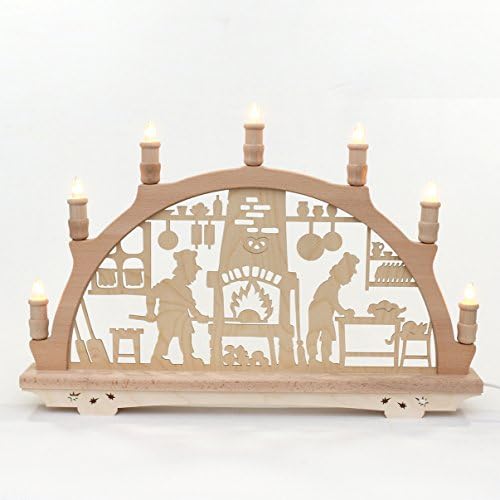 7 Candle Arch, Fine Wooden Craftsmanship From The Ore mountains in Germany Cooker 38 cm Diameter Assorted Designs Available using dropdown menu Weihnachtsbäckerei