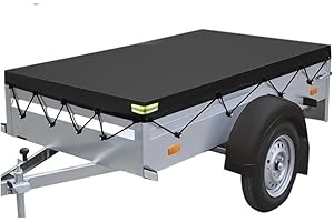 WODHMIEY Multifunctional Trailer Cover for 7x4 ft/214x122 cm/84x48 in Trailers, Oxford Fabric + PVC Tarpaulin, with Rope and Eyelets, 3.94in/10cm High Border, Rainproof, Sun Shielding, Fire Retardant