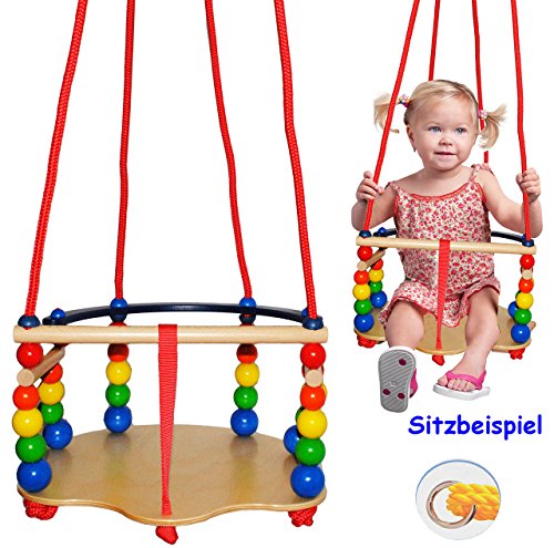 DELUXE - Gitterschaukel aus Holz - mit Gurt / Kinderschaukel - leichter Einstieg ! - mitwachsend & verstellbar - Schaukel & Babyschaukel - verstellbare Kleinkindschaukel - Holzschaukel Baby Kinder - Holzgitterschaukel für Innen und Außen - Indoor Outdoor - mit Sicherheitsstäben / bunte Stäbe - Holzbabyschaukel - Garten oder im Haus