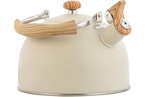 Hervidor de agua con silbato - Tetera Pequeña con Mango de Madera - Herramienta de cocina universal antioxidante de 2,64 cuartos de galón para vitrocerámica eléctrica de inducción y placas Gimocool