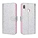 Produktbild SmartLegend SMART Legend Huawei P20 Lite Hülle, Handyhülle Glitzer Bling Schutzhülle Leder Wallet Flip Case Lederhülle Klapphülle mit Kartenfach Standfunktion Klappbar Magnetisch Etui - Silber