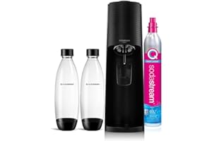sodastream Gasador Terra Value Pack x2 con 2 botellas fundidas aptas para lavavajillas de 1L y 1 cilindro de CO2 Quick Connect para gasar hasta 60 L, negro mate