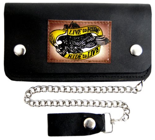 Preisvergleich Produktbild Biker Leder Geldbörse Live To Ride mit Kette + Lederclip