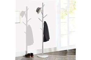 Jolitac Metal Coat Rack Stand Satin Steel Finish Stable Marble Base, High-Grade with Hooks Metal Tree Hat & Coat Hanger Floor Free Standing Wall Bedroom Easy Assembly