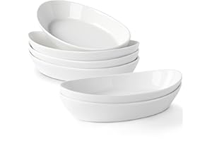 UIBFCWN Set di 6 Piatti da Forno in Ceramica, 300ML, 19.5 x 11.3 x 3.7cm, Pirofile da Forno in Ceramica Ovali, Ciotole in Porcellana per Creme Brûlée, Pirofila in Porcellana per Lasagne Torta Casseruola Tapas