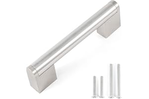 FULGENTE Brushed Nickel Cabinet Pulls,Stainless Steel Bathroom Cabinet Handles Modern European Square Cabinet Drawer Handles Kitchen Hardware,96mm Hole Center (122mm Overall Length),10 Pack