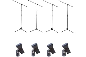 Proel RSM180 - Asta microfonica a giraffa in Nero Opaco + Proel APM30 - Pinza reggi microfono per contenere microfoni del diametro centrale, compreso tra 20-32 mm, Nero. Kit da 4 unità.