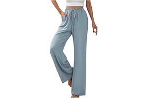 GUCURIN Pantalon Large Femme Chanvre Confortable Respirant Taille Haute Longue Sweatpants Chic Taille Elastique Jogging Plage avec Poches à la Mode Bureau Vacances Loisirs