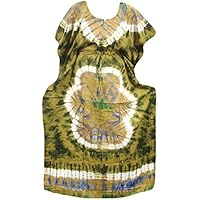 Mogul Interior Women's Kaftan Green Tie Dye Cotton House Dress Kimono Caftan One Size