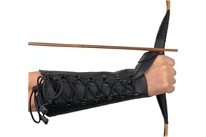 longbowmaker Black Archery Arm Guard Adjustable Cow Leather Antique Bracer 12.2 Inches-right