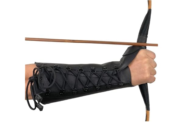 longbowmaker Noir Protège-Bras de Tir à l’Arc Réglable en Cuir de Vache Antique Protège-Poignet 31cm Bracelet pour Adulte et Jeune
