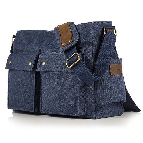 Preisvergleich Produktbild SMRITI 16-Zoll Canvas Umhängetasche Schultertasche Messenger Bag - Blau