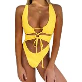 CHYRII Women's Sexy Cutout Lace Up Backless High Cut One Piece Bathing Suit Monokini