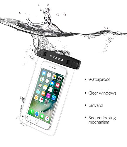 MoKo Wasserdichte Hülle Tasche Beachbag mit Halsband für iPhone 7 6 5SE 6S 7 Plus, Samsung Galaxy S7 Edge S6 S7 J5 A5, 4-5.7 Zoll Smartphone, Schutzhülle für Strand, Wandern, Outdoor – IPX8, Transparent - 2
