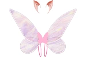 SINSEN Feenflügel Erwachsene Feenflügel Kinder, Fairy Wing Für Mädchen Damen Mit Elfenohren Halloween Karneval Fee Cosplay Kostüm Sich Kostümieren (Rosa Flügel Set)