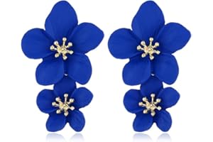 FDEETY Boho Flower Dangle Earrings Double Daisy Earrings Dangle Drop Flowers Wedding Earrings Anniversary Friendship Flowers Earrings for Women Girls