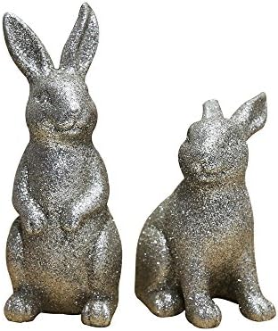 Rainbow Fox 2pcs Silver color Rabbit Ornaments ,easter festival indoor ornements home decoration (silver)
