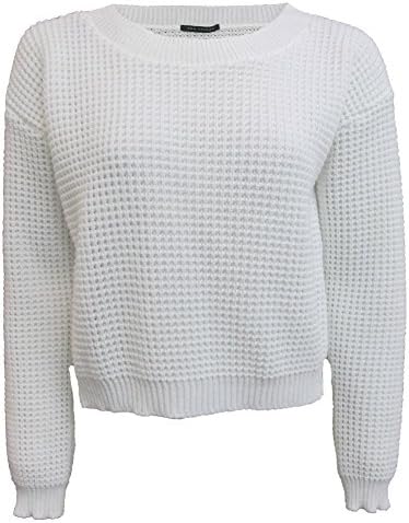 New Womens Ladies Crop Top Long Sleeve Waffle Jumper UK 8-14 (S/M (8-10), White)