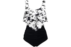Aidotop Swimsuit for Women Top Ruffled High Waist Swimwear Two Pieces Bathing Suits Bikini Sets