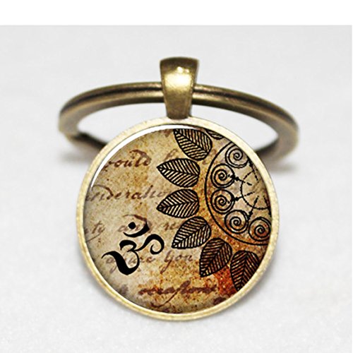 Preisvergleich Produktbild Bronze OM Schlüsselanhänger Charm, OM Schlüsselanhänger, Yoga Schlüsselanhänger, Yoga Jewelry Buddhismus Schlüsselanhänger