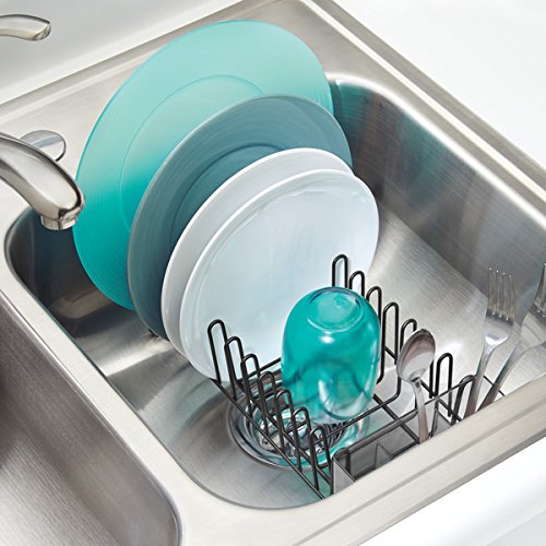 mDesign Geschirrabtropfer – Plastik-Abtropfablage für Spüle – tolles Abtropfgestell mit Abtropfschale – bis zu 15 Teller + Besteck – 31,8 cm x 14,0 cm x 10,2 cm - 3