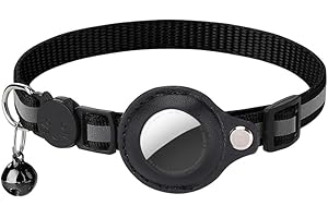 GENERIC Collier pour Chat Compatible AirTag – Sécurité Anti-Étranglement, Léger, Réglable – Support Intégré pour Apple AirTag (Non Inclus) (Noir)