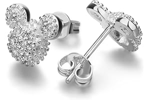Dankadi Boucles D'oreilles Mickey en 925 Argent et Zircone Cubique, 9X10mm Clous D'oreilles à Tige Anniversaire Animal Cadeau de Bijoux Cristal Magnifique pour Femme