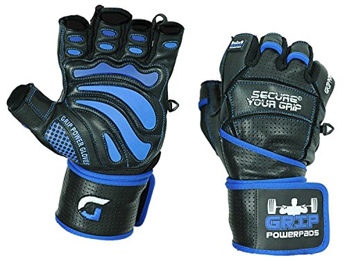 Grip Power Pads® Elite Fitnessstudio Leder Handschuhe mit integriertem 2" Wide Handgelenkstützen - Leder Handschuh Design für Gewichtheben, Poweranheben, Bodybuilding und Krafttraining Übungen - Zufriedenheit Garantie & 1 Jahre Austauschgarantie