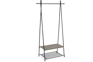 ‎MEERVEIL Mondeer Garderobenständer, Kleiderständer, Garderobe mit Schuhablage, Metallgestell, im Flur, Wohnzimmer und Veranda, Retro-Industrie Wäscheständer, 64cm x 41cm x 162cm, Grau